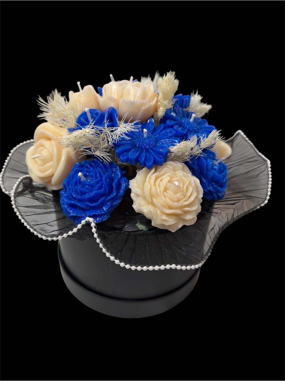 Decorative Blue and Cream Floral Candle Bouquet - Women Accessories